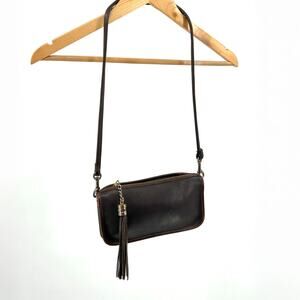 Vintage 80s Crawford’s Dark Brown Genuine Leather Baguette Shoulder Bag